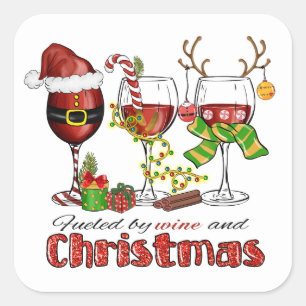 Pegatina Cuadrada Pegatinas de vino y Navidad