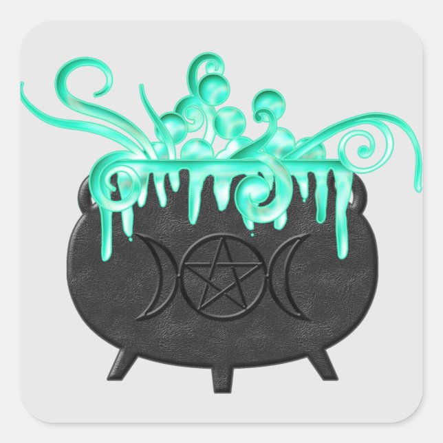 Pegatina Cuadrada Pegatinas de Witch Brew Pagan Magick Potion Cauldr (Anverso)