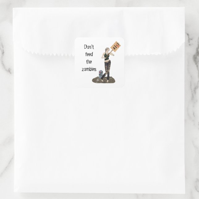 Pegatina Cuadrada Pegatinas de Zombie Pin Up Chica de protesta II (Bolso)