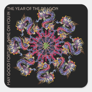 Pegatina Cuadrada Pegatinas del Año Dragón Mah Jongg