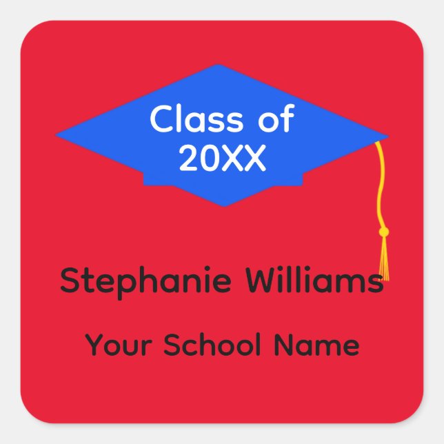 Pegatina Cuadrada Pegatinas del cabo de graduación azul #1-2 (Anverso)