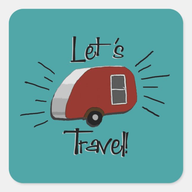 Pegatina Cuadrada Pegatinas del Camper Retro Teardrop (Anverso)