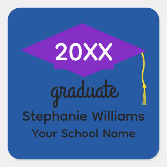 Pegatina Cuadrada Pegatinas del Cap 1-3 de graduación púrpura (Anverso)