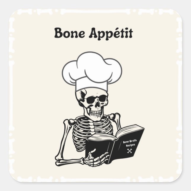 Pegatina Cuadrada Pegatinas del chef Bone Appétit Halloween Skeleton (Anverso)