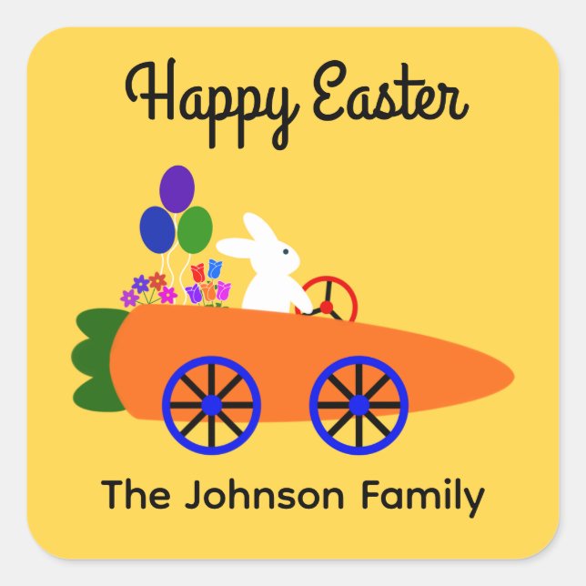 Pegatina Cuadrada Pegatinas del coche de garrapata de Bunny Riding C (Anverso)