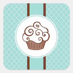 Pegatina Cuadrada Pegatinas del Cupcake Aqua Lace