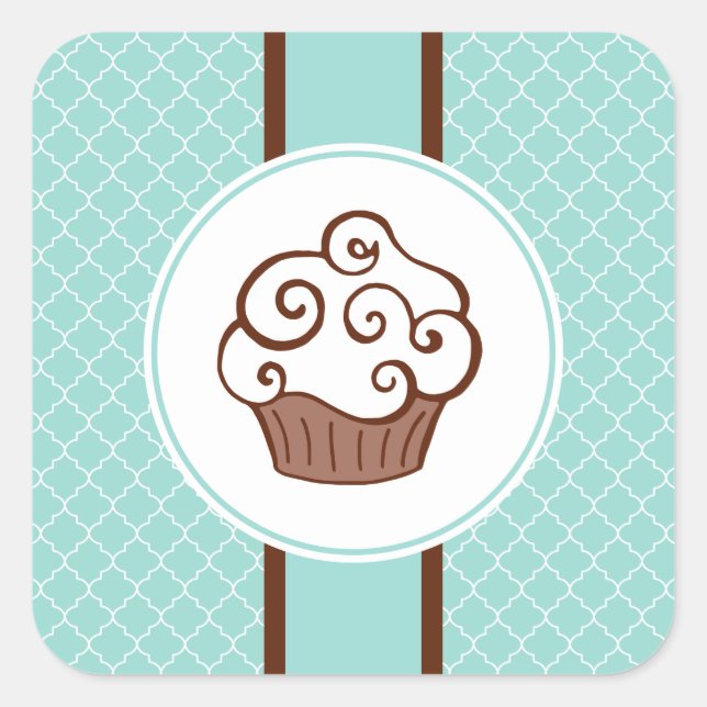 Pegatina Cuadrada Pegatinas del Cupcake Aqua Lace (Anverso)