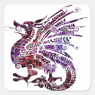 Pegatina Cuadrada Pegatinas del dragón morado y rojo