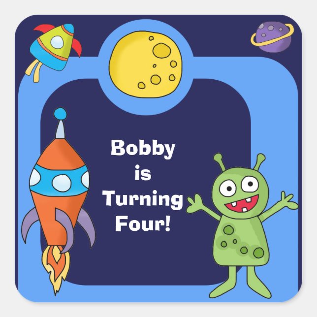 Pegatina Cuadrada Pegatinas del espacio ultraterrestre personalizado (Anverso)