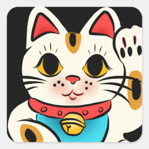 Pegatina Cuadrada Pegatinas del gato Lucky Maneki Neko
