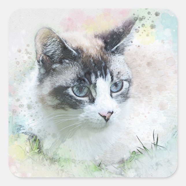 Pegatina Cuadrada pegatinas del gato soñado (Anverso)