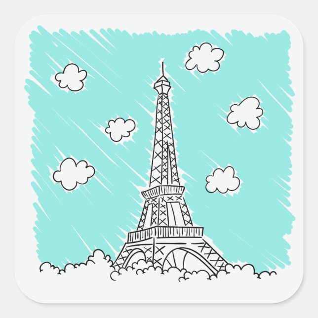 Pegatina Cuadrada Pegatinas del Ilustracion de la Torre Eiffel (Anverso)