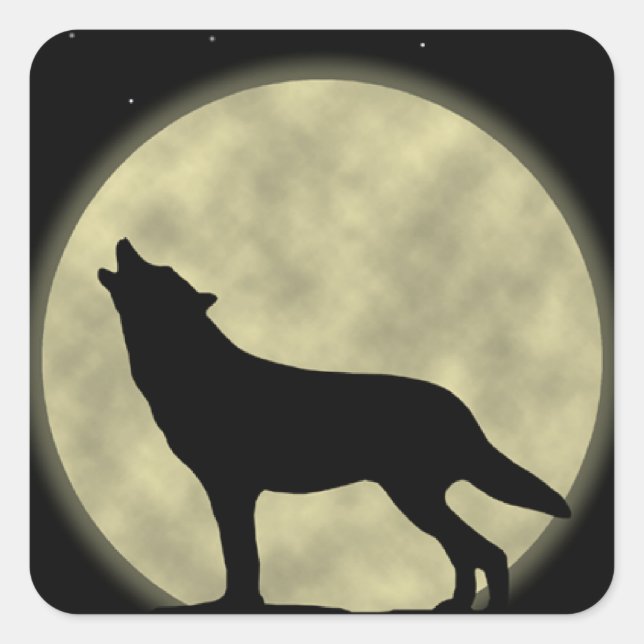 Pegatina Cuadrada Pegatinas del Lobo de la Luna (Anverso)