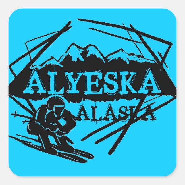 Pegatina Cuadrada Pegatinas del logo de Alyeska Alaska blue ski (Anverso)