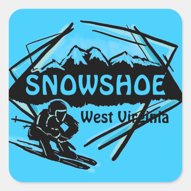 Pegatina Cuadrada Pegatinas del logo de Snowshoe West Virginia (Anverso)