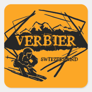 Pegatina Cuadrada Pegatinas del logo del naranja de esquí Verbier Su