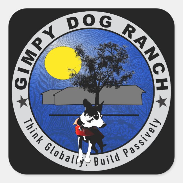 Pegatina Cuadrada Pegatinas del logotipo del Gimpy Dog Ranch (Anverso)