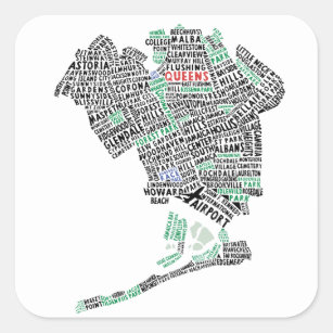 Pegatina Cuadrada Pegatinas del Mapa de Tipografía de Queens NY