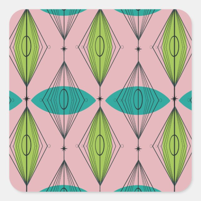 Pegatina Cuadrada Pegatinas del Ogeo Rosa Atómico y Starburst Square (Anverso)