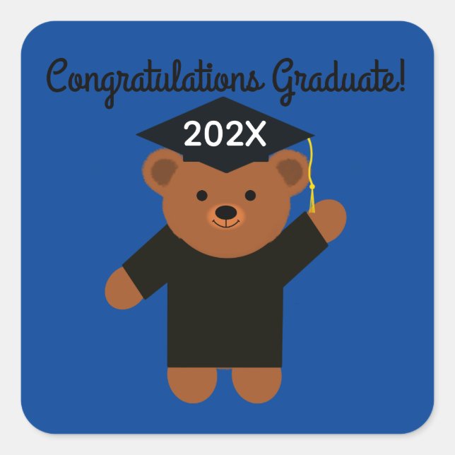 Pegatina Cuadrada Pegatinas del Oso de Graduación de Felicidades #2 (Anverso)