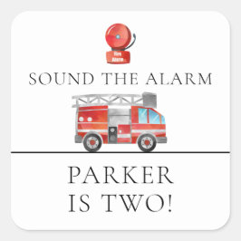 Pegatina Cuadrada Pegatinas del partido de cumpleaños de Fire Truck