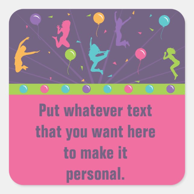 Pegatina Cuadrada Pegatinas del partido de cumpleaños de Trampoline  (Anverso)