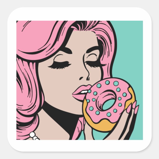 Pegatina Cuadrada Pegatinas del Pastel Retro Pop Art Donut (Anverso)