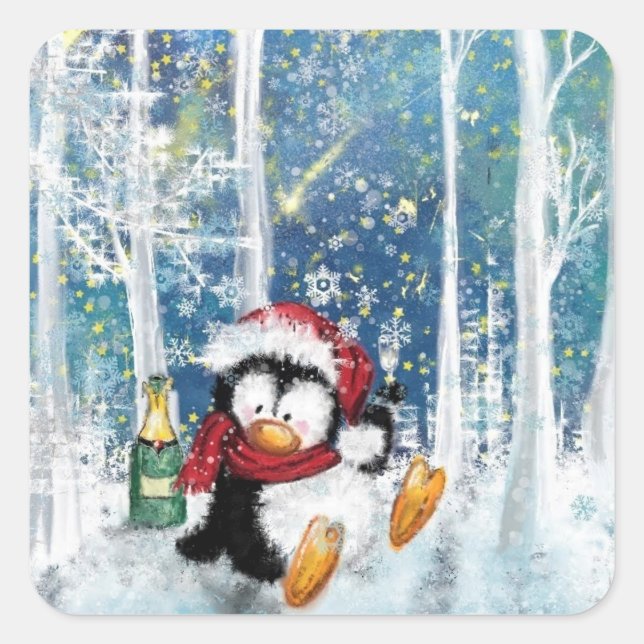 Pegatina Cuadrada Pegatinas del Pingüino navidades (Anverso)