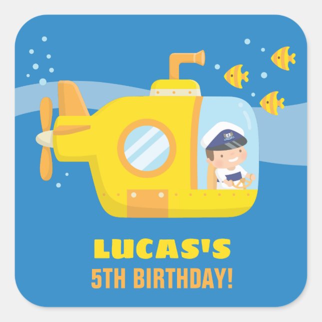 Pegatina Cuadrada Pegatinas del Submarino Capitán de Fiestas Bajo el (Anverso)