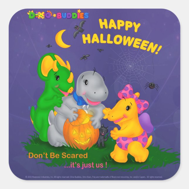 Pegatina Cuadrada Pegatinas Dino-Buddies™ - Escena de Halloween (Anverso)