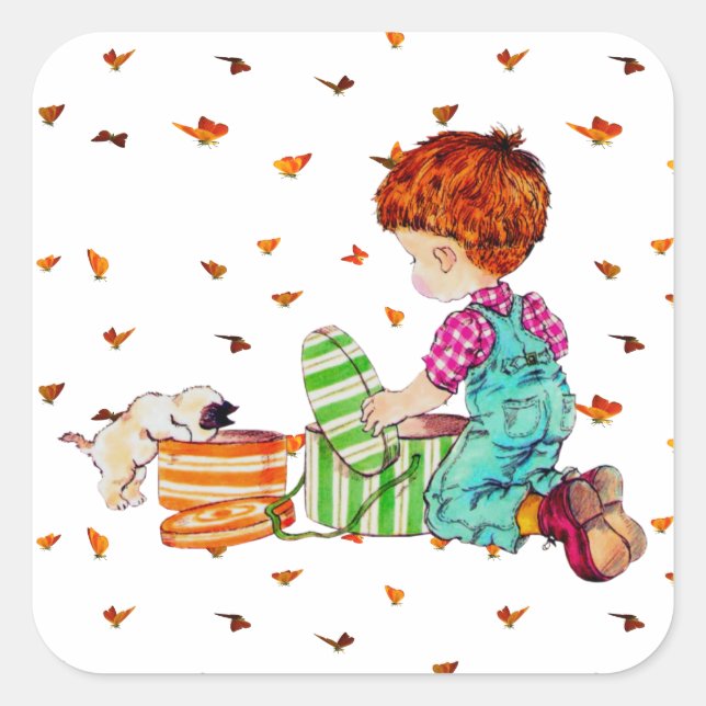 Pegatina Cuadrada Pegatinas El niño y el perro (Anverso)