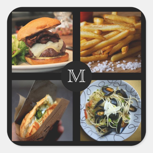 Pegatina Cuadrada Pegatinas en monograma de personalizado de aliment (Anverso)
