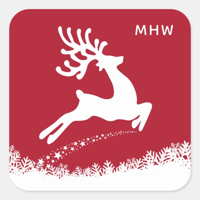 Pegatina Cuadrada Pegatinas en monograma de personalizados de renos  (Anverso)