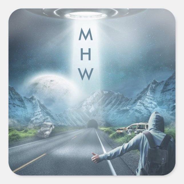 Pegatina Cuadrada Pegatinas en monograma del personalizado de Hitchh (Anverso)
