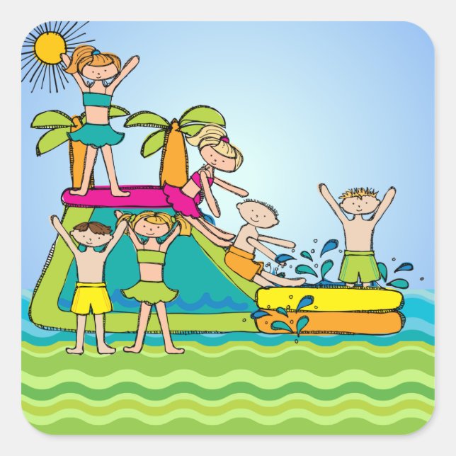 Pegatina Cuadrada Pegatinas Fiestas de la piscina de verano (Anverso)