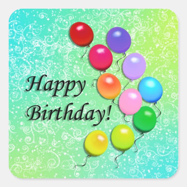 Pegatina Cuadrada Pegatinas Fiestas de los globos de cumpleaños feli (Anverso)