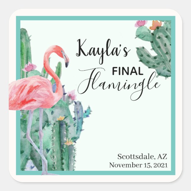 Pegatina Cuadrada Pegatinas finales del Flamingle, soltera, novia (Anverso)