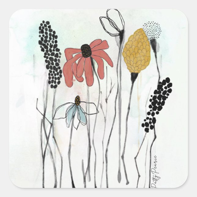 Pegatina Cuadrada Pegatinas florales (Anverso)
