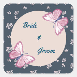 Pegatina Cuadrada pegatinas florales de mariposa rosa azul marino