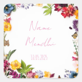 Pegatina Cuadrada Pegatinas florales y coloridos de Mendhi