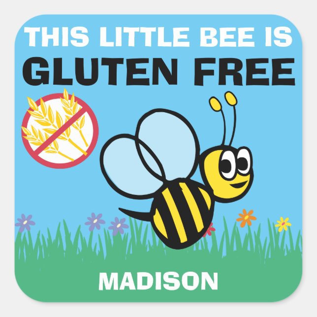 Pegatina Cuadrada Pegatinas Gluten Free Bumblebee Celiac (Anverso)