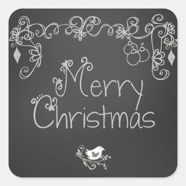 Pegatina Cuadrada Pegatinas Gray Scrolls Chalkboard Holiday Star (Anverso)