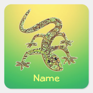 Pegatina Cuadrada Pegatinas Green Lizard Gecko Salamander Con Nombre