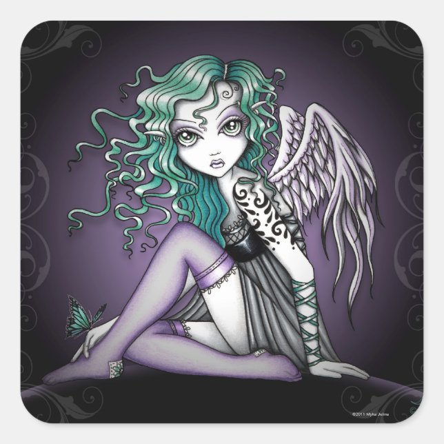 Pegatina Cuadrada pegatinas "Malory" Violet Tattoo Angel (Anverso)