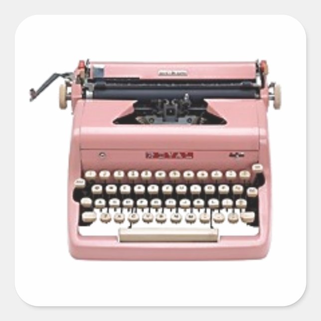Pegatina Cuadrada Pegatinas - Máquina de escribir rosa de época (bla (Anverso)