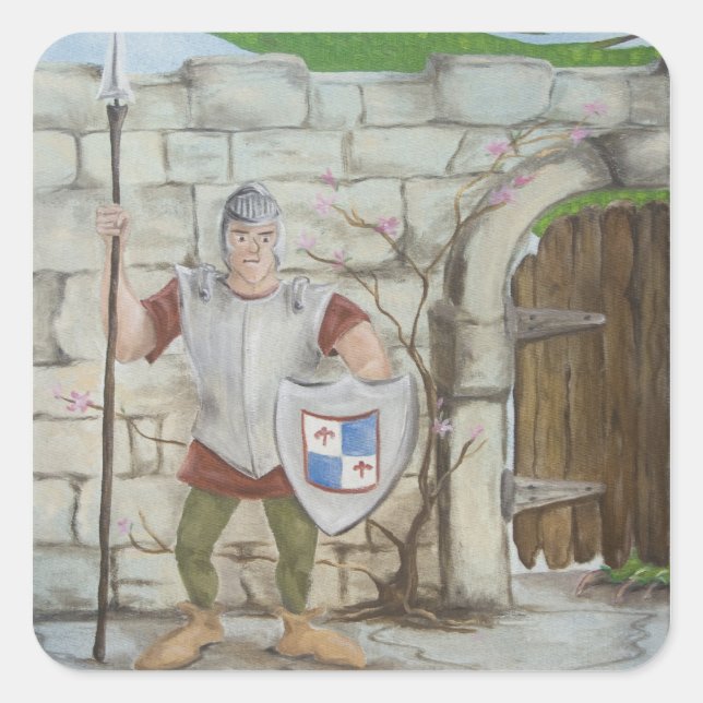 Pegatina Cuadrada Pegatinas medievales de Knight y Dragon (Anverso)