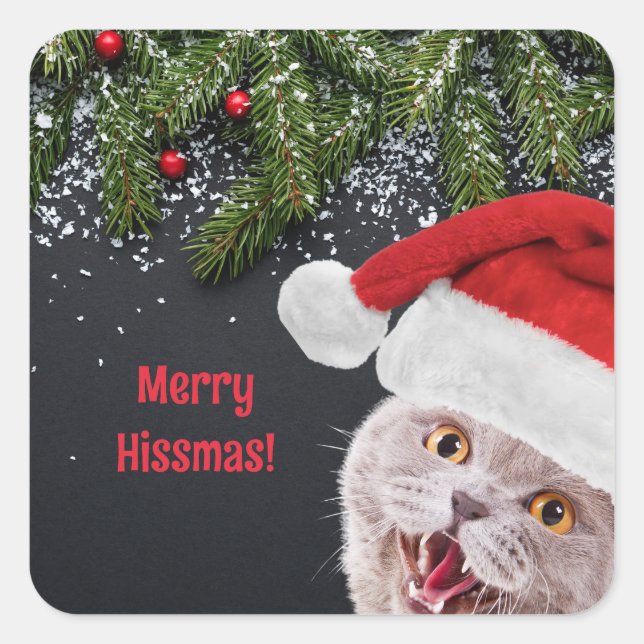 Pegatina Cuadrada Pegatinas, Merry Hissmas (Anverso)
