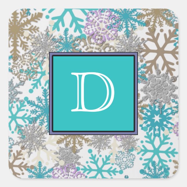 Pegatina Cuadrada Pegatinas Monogramados De Snowflake (Anverso)