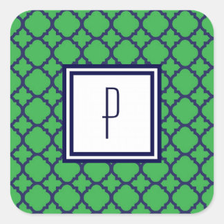 Pegatina Cuadrada Pegatinas Monogramas del Quatrefoil Azul Verde