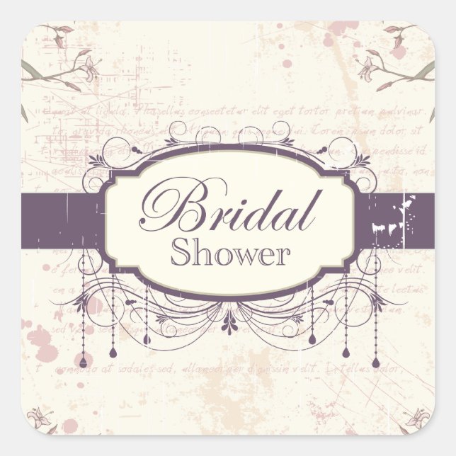 Pegatina Cuadrada Pegatinas morados de ducha con flores (Anverso)